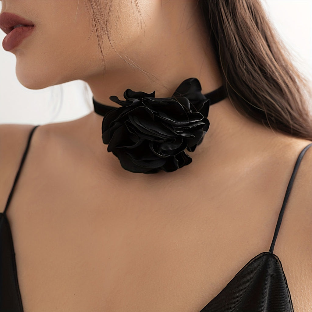 Vintage French 3D Flower Velvet Design Necklace Holiday Party Banquet Accessories For Women Vacation Favors