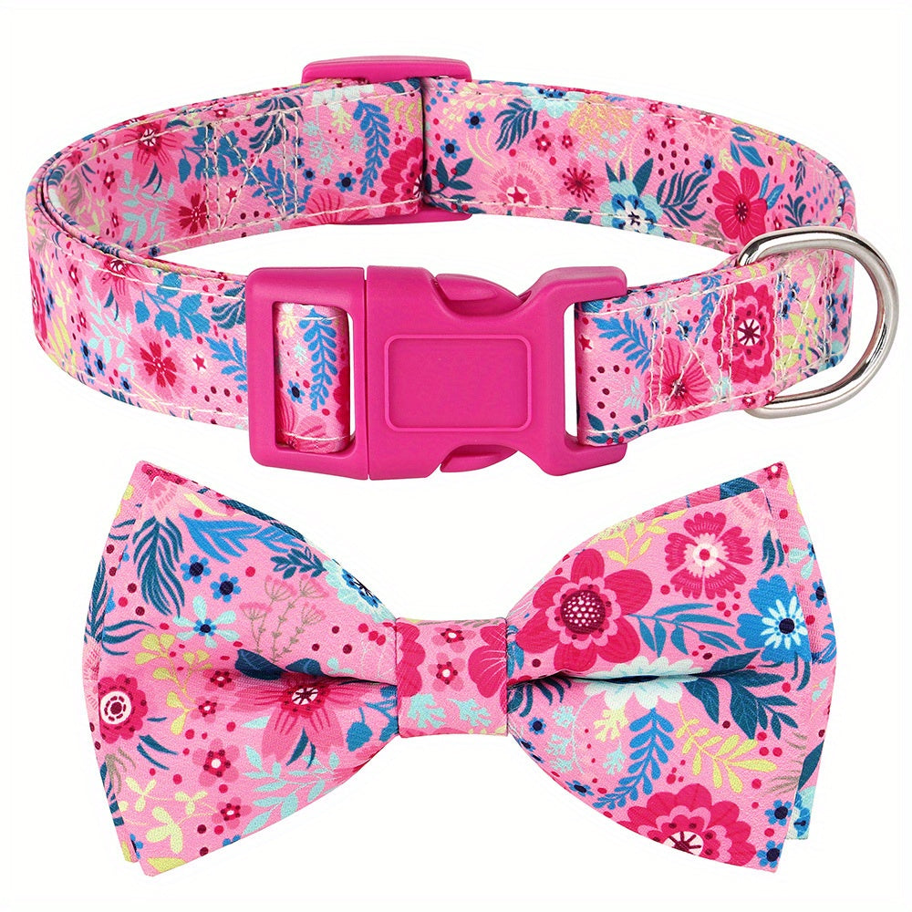 Bowknot Floral Printed Dog Collar Nylon Pet Dogs Collar Puppy Collars Adjustable Collar For Small Medium Large Dogs