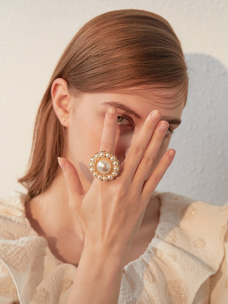 FN Simple Artificial Pearl Flower Ring LOJS26