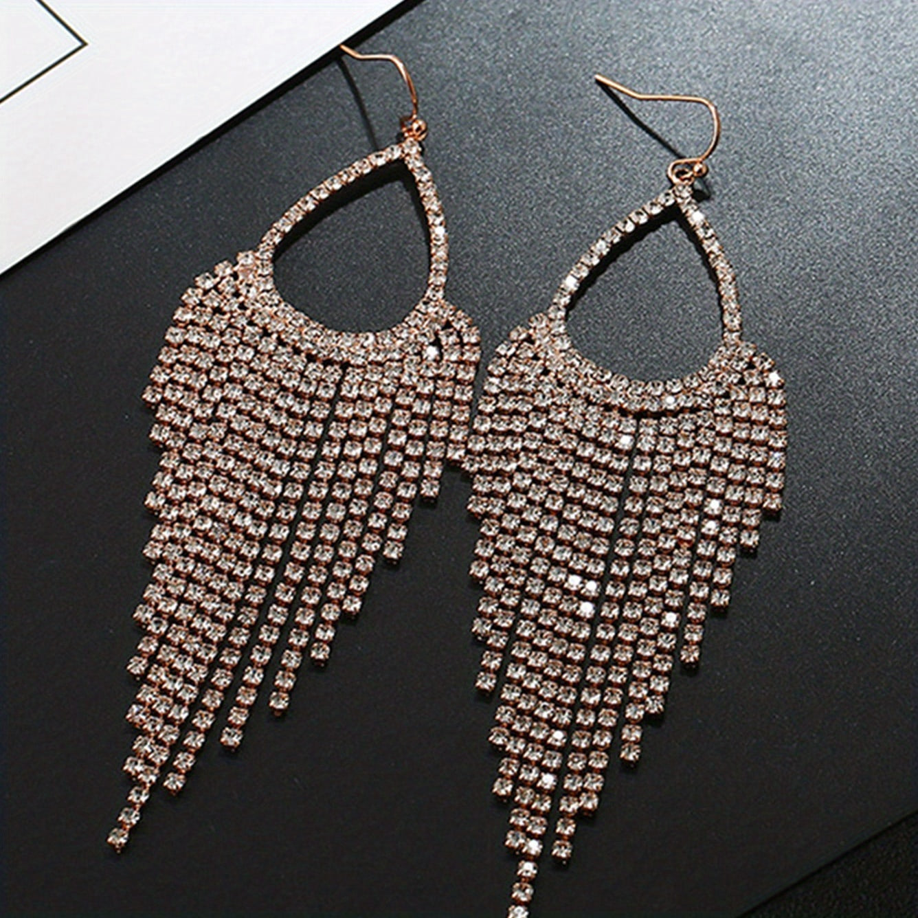 Gorgeous Rhinestone Tassel Dangle Earrings - Boho Elegant Style Zinc Alloy Silver Plated Jewelry for Weddings
