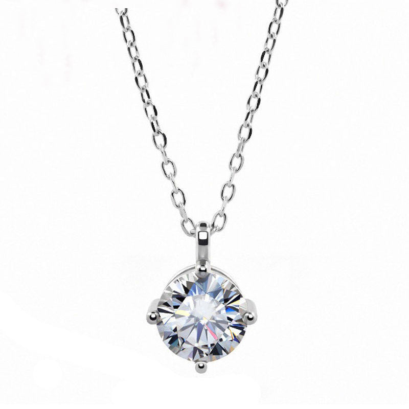 1-2ct Round Shape Moissanite Necklace Classic 925 Sterling 18K Gold Plated 4 Claw Moissanite Pendant Necklace