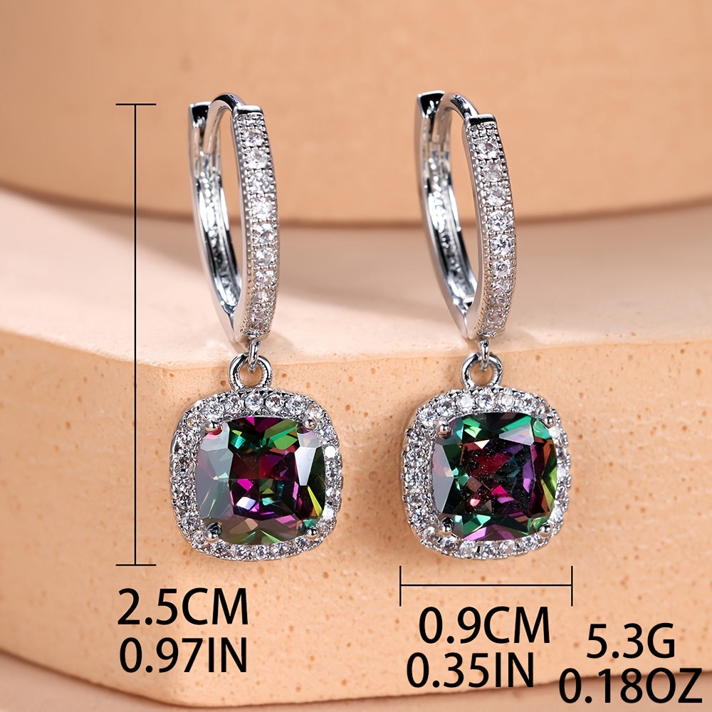 Square Shape Shiny Zircon Decor Dangle Earrings Bohemian Simple Style Copper Jewelry Trendy Female Ornaments