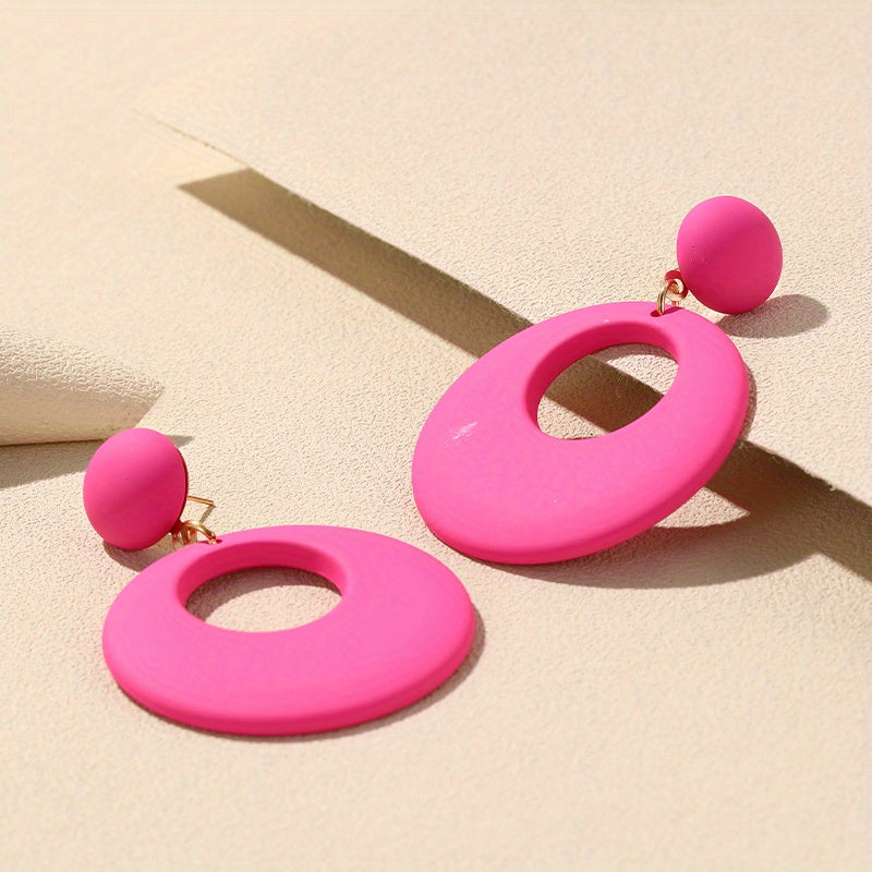 Hollow Circle Design Macaroon Color Dangle Earrings Cute Minimalist Style Acrylic Jewelry Delicate Female Gift