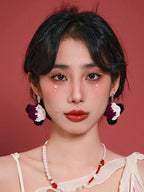 LB Hand Crochet "Rose" Earrings Halloween Ear Clip LOJL92