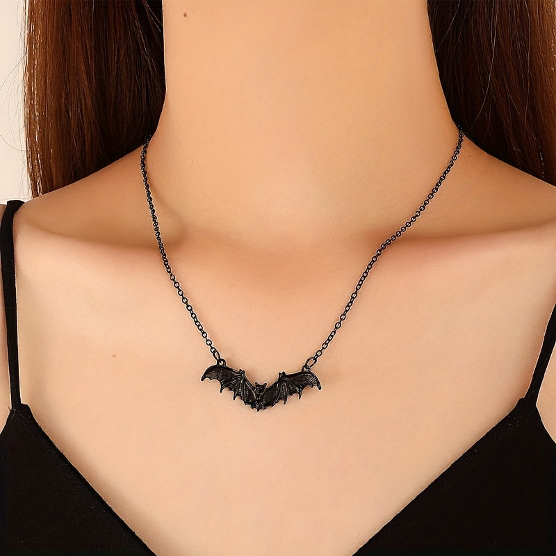 Halloween Gothic Style Black Bat Personality Hip Hop Necklace, Holiday Party Cosplay Jewelry Gift