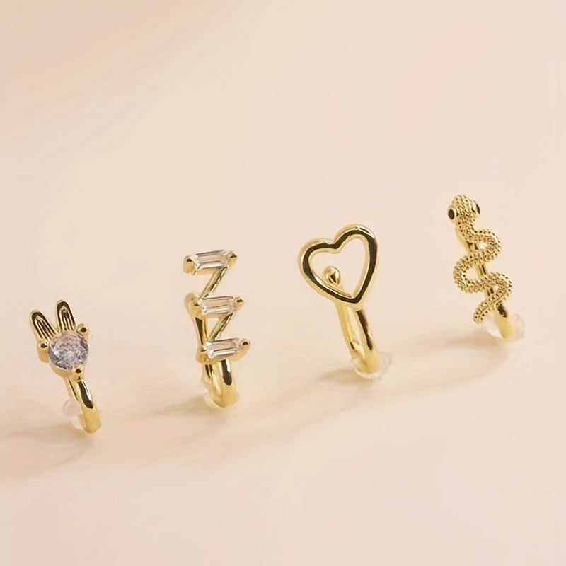 4pcs Fake Nose Ring CZ African Nose Cuffs For Non Pierced Nose 18K Gold Plated Clip On Nose Ring For Women Fake Piercing Jewelry Set