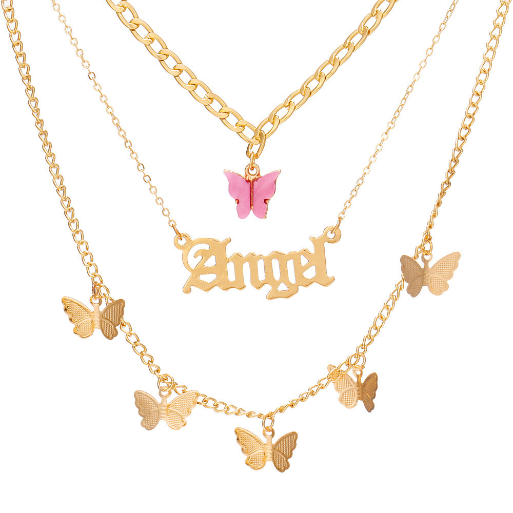 Letter & Butterfly Charm Layered Necklace