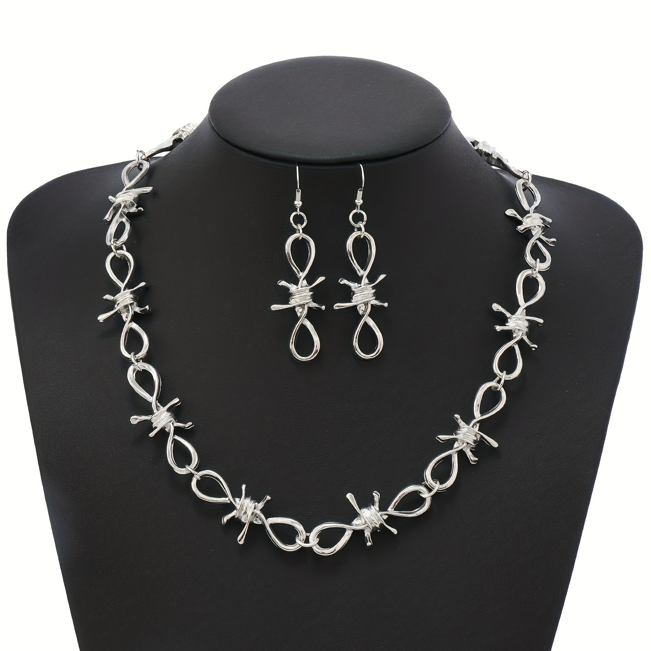 3pcs Earrings Plus Necklace Punk Style Jewelry Set Trendy Thorn Design Match Daily Outfits Suitable For Men And Women