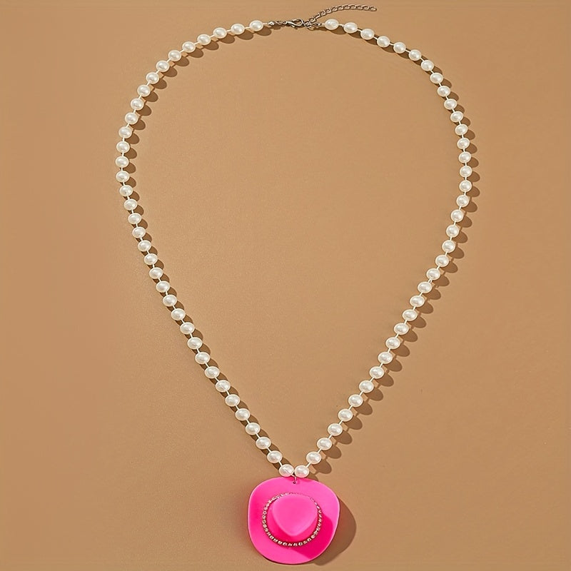 Add a Touch of Elegance with our Pink Faux Pearl Pendant Necklace - Perfect for Women and Girls with Niche Design