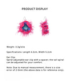 LB Hand Crochet "Dazzling" Earrings "Colorful Plush" Large Ear Clip LOJL94