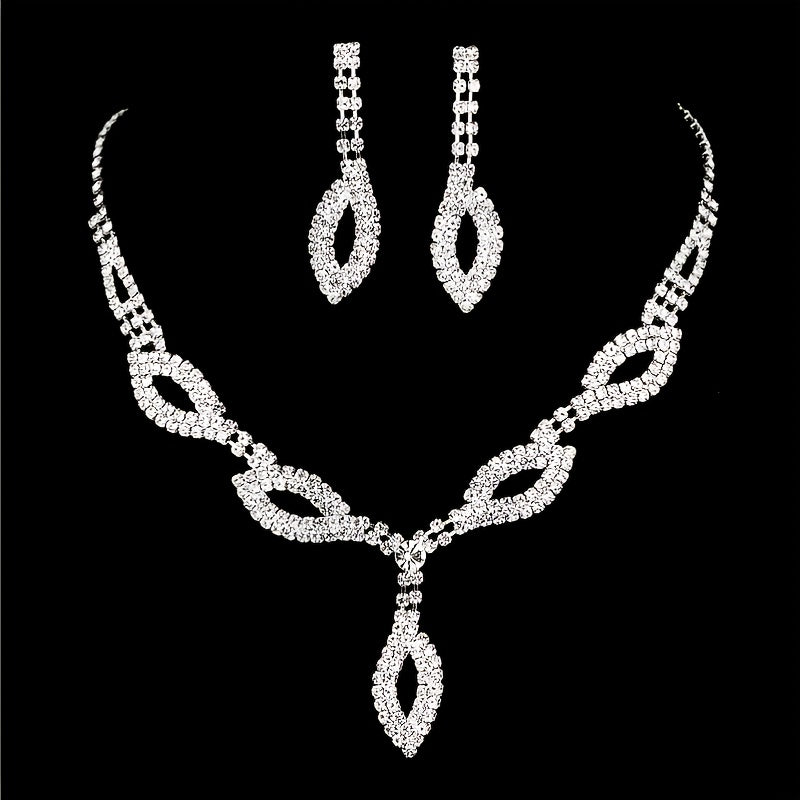 Elegant Crystal Rhinestone Jewelry Set for Weddings and Banquets - Includes Drop Necklace and Dangle Earrings - Perfect Gift for Women