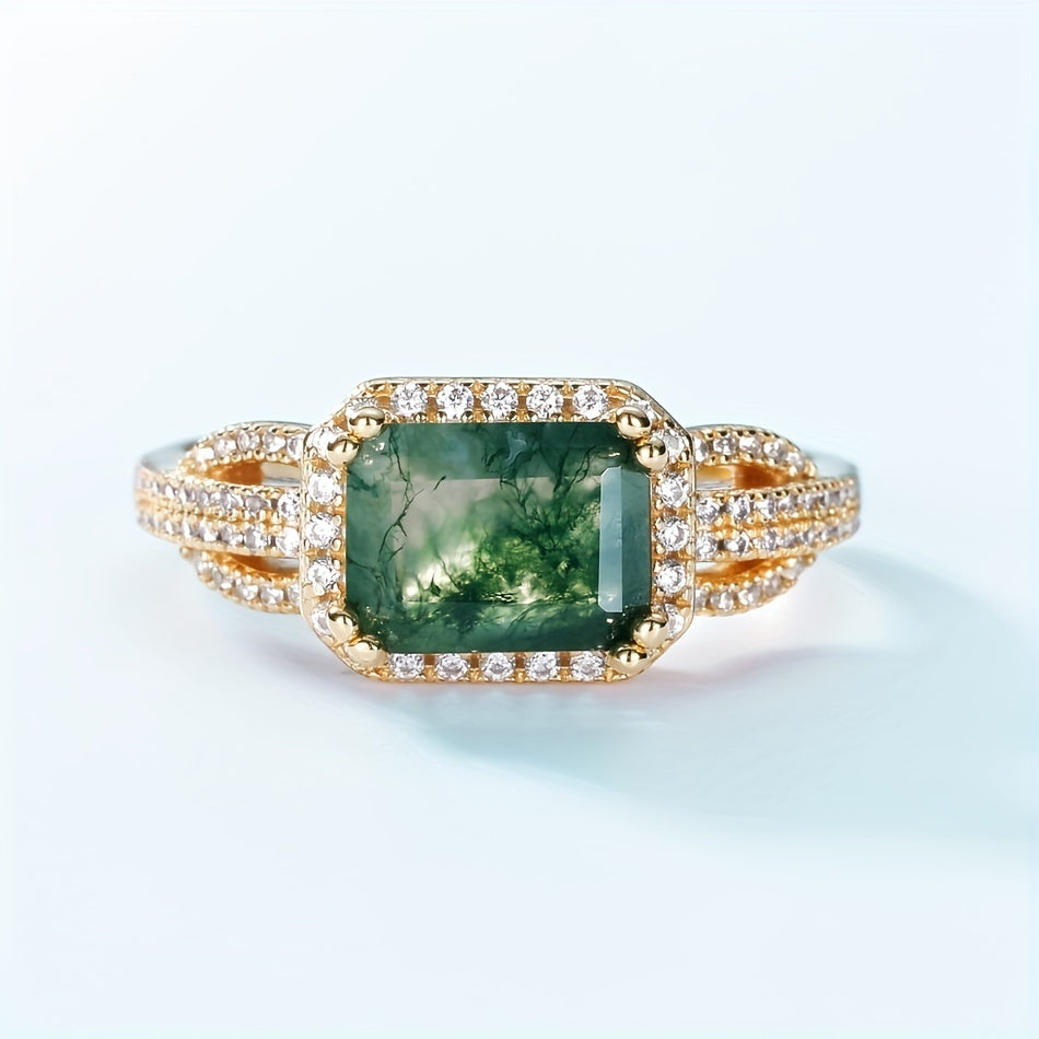 925 Sterling Silver Ring Inlaid Moss Agate 14k Gold Plated High Quality Jewelry For Female Party Accessory Perfect Birthday Gift For Yourself