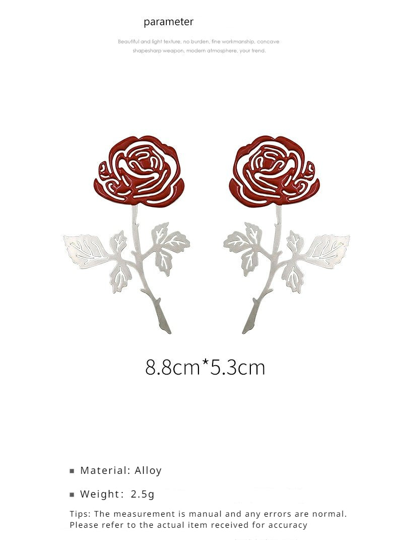 FN 925 Silver Needle Hollow Rose 3D Earrings LOJS125