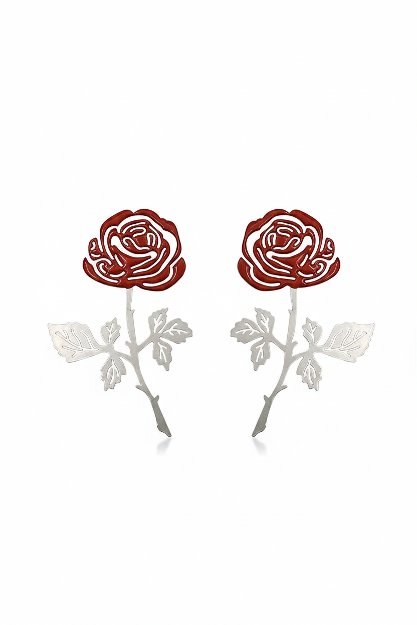 FN 925 Silver Needle Hollow Rose 3D Earrings LOJS125