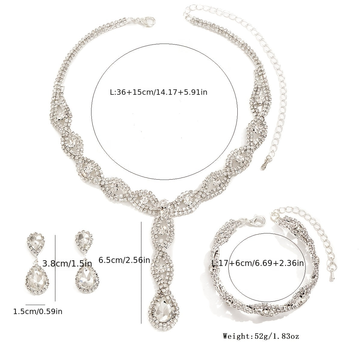 3pcs Elegant Zircon Jewelry Set - Silver Plated Necklace, Earrings, and Bracelet for Weddings, Engagements, and Birthdays - Perfect Gift for Women and Girls