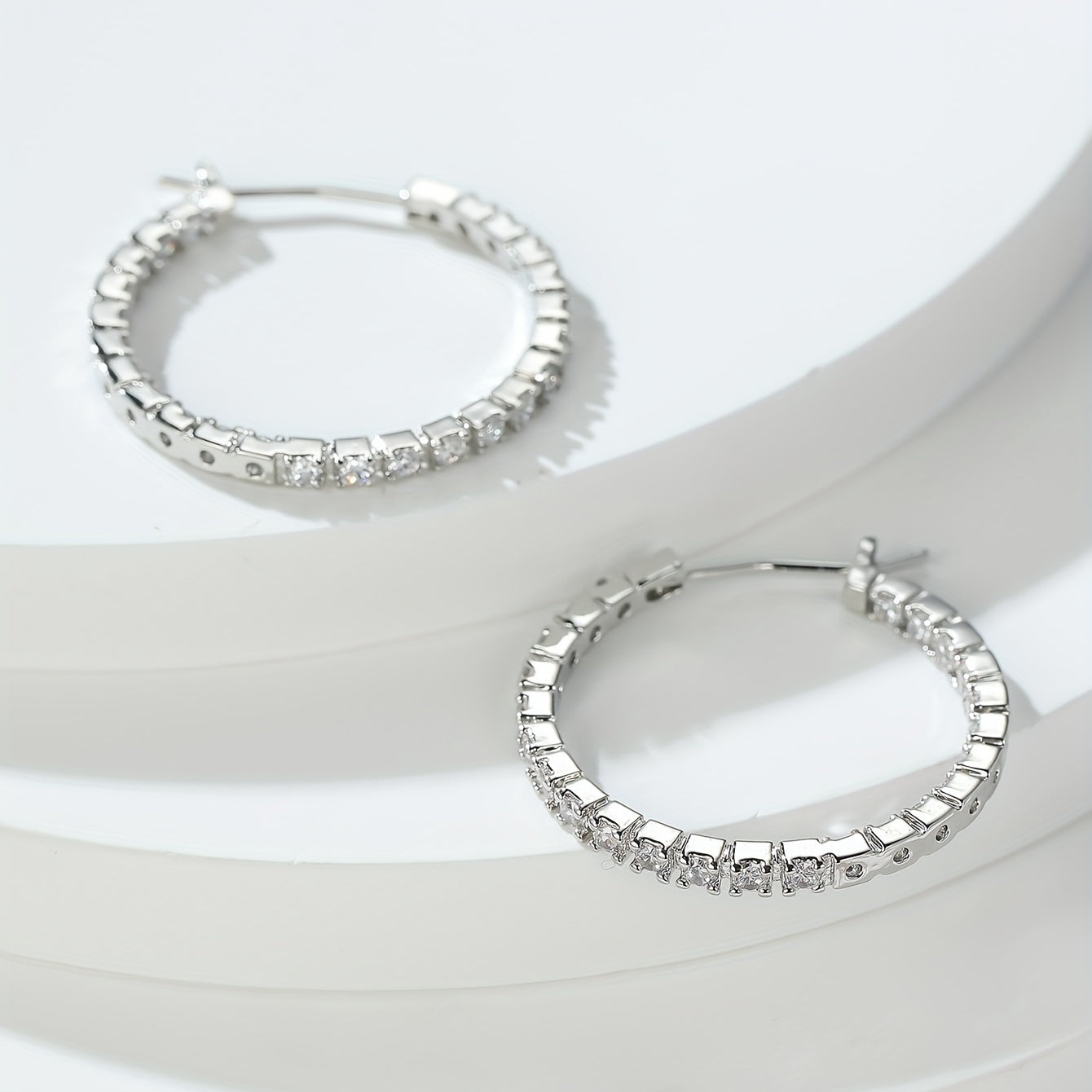 White Color Full Zircon Simple Big Circle Hoop Earrings 18K Gold Plated Accessories For Women Girls