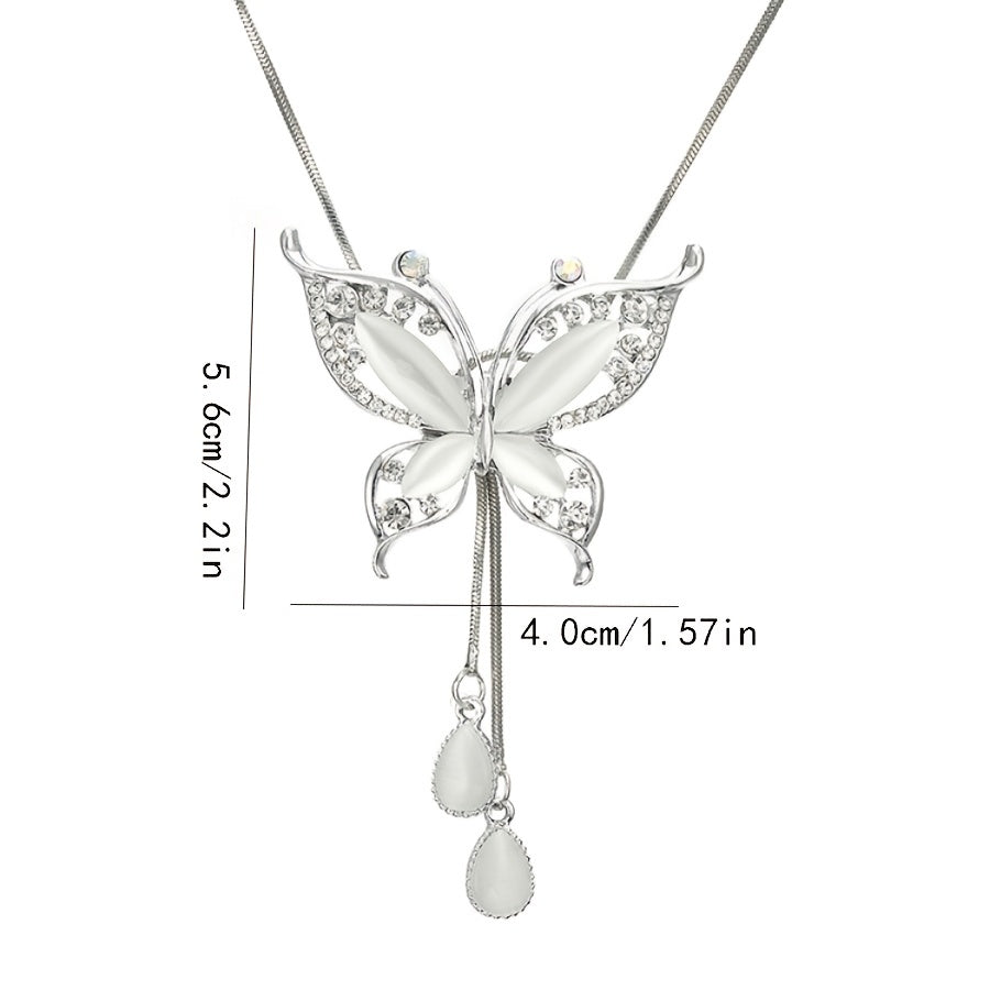 All-match Charm Necklace Butterfly Shaped Zinc Alloy With Rhinestones Pendant Ladies Clothing Daily Accessories