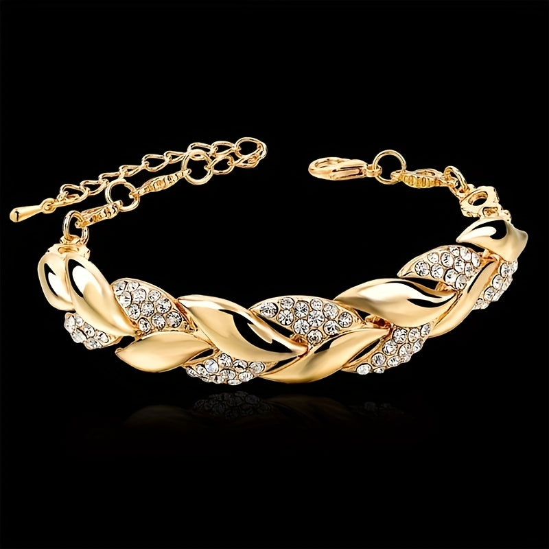 Shine Bright Like A Diamond with Our Golden Copper Bangle Bracelet Inlaid with Shiny Zircon and 18K Gold Plating