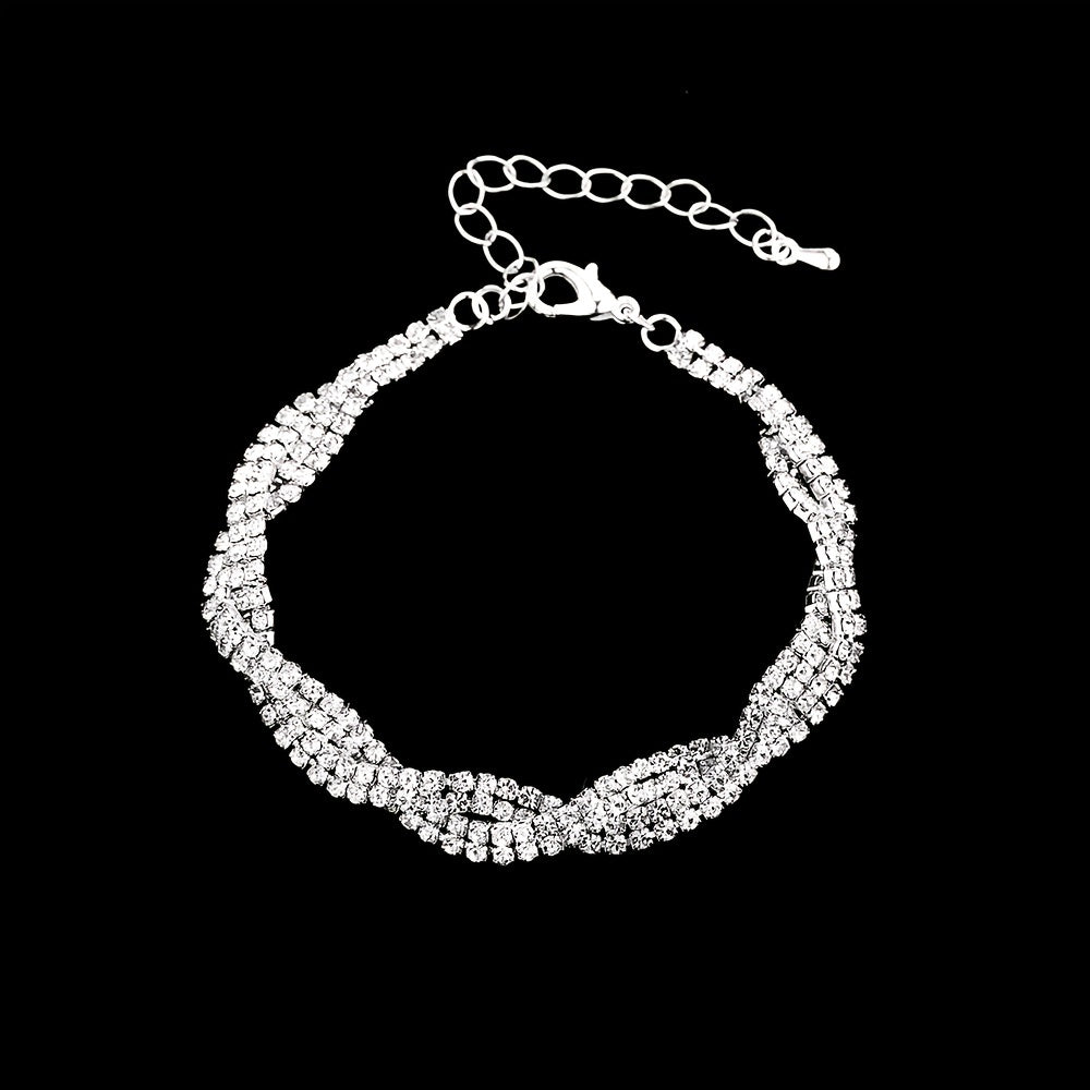Twisted Wave Shape Jewelry Set With Choker Necklace & Dangle Earrings / Bracelet Bridesmaid Crystal Jewelry For Women And Girls