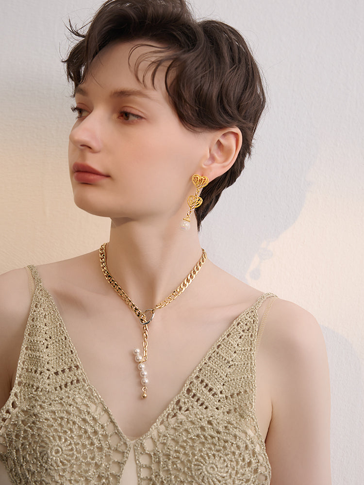 FN Metal Thick Chain Pearl Necklace LOJS81