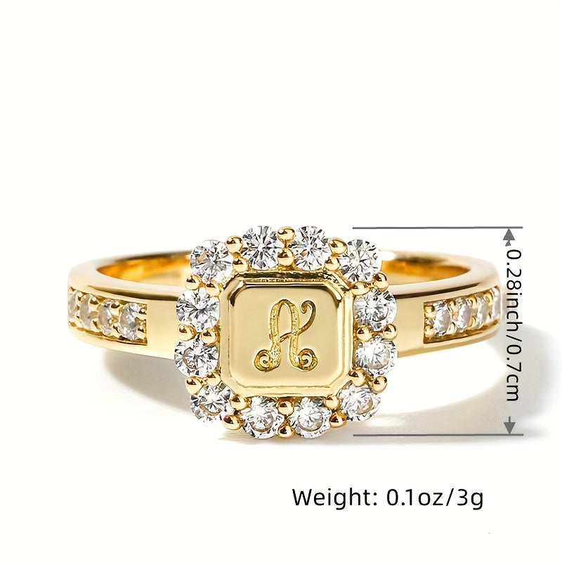 Luxury Square Shape Finger Ring Inlaid Shiny Zircon 14K Gold Plated Alloy Finger Ring