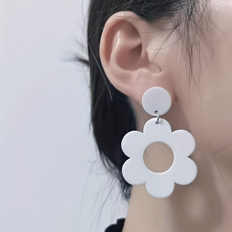 Hollow Flower Design Dangle Earrings Elegant Sexy Style Acrylic Jewelry Delicate Female Gift