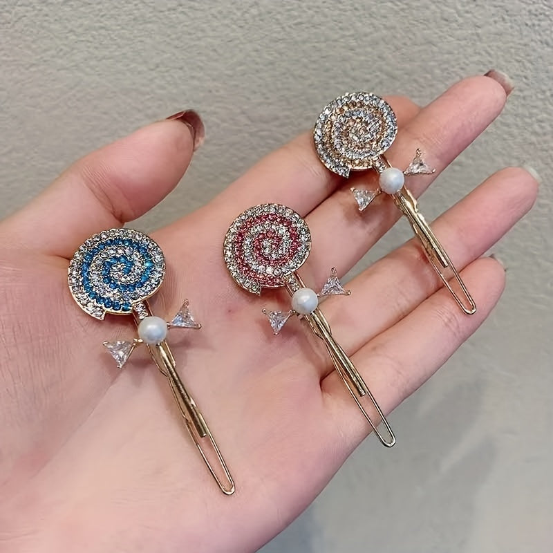 Rhinestone Lollipop Shape Hair Clip Bobby Pin Head Jewelry Non-slip Side Clip Bangs Clip Hair Accessories