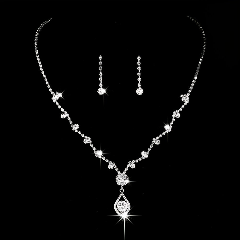 2pcs Elegant Sparkling Crystal Jewelry Set - Perfect for Weddings, Engagements, and Special Occasions - Silver Plated Birthstone Necklace and Earrings - Ideal Gift for Brides and Women