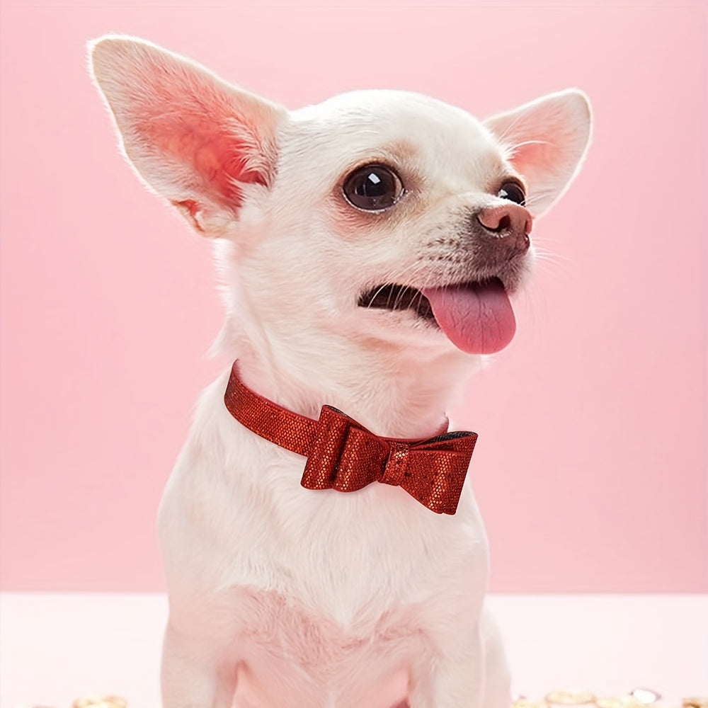 Bow Knot Dog Collar Adjustable Leather Puppy Cat Collars Bowknot Dog Kitten Necklace Accessories For Small Dogs Cats
