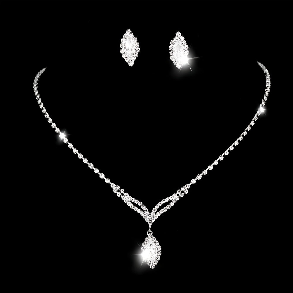 Elegant Rhinestone Wedding Jewelry Set with Zircon Pendant Necklace and Dangle Earrings for Women and Girls