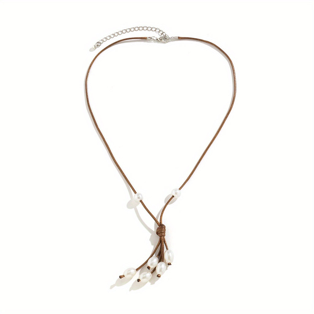 Gorgeous Leather & Pearl Necklace - Perfect Valentine's Day Gift Under $50!