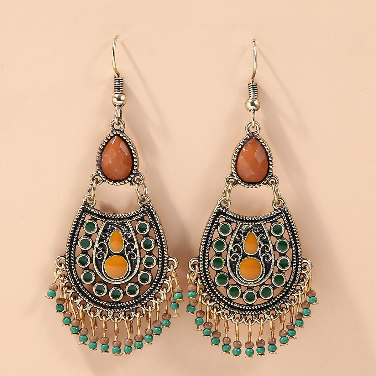 Bohemian Birthstone Beaded Tassel Drop Dangle Earrings Silver Plated Vintage Decor Party Holiday Gift For Women Girls 1Pair