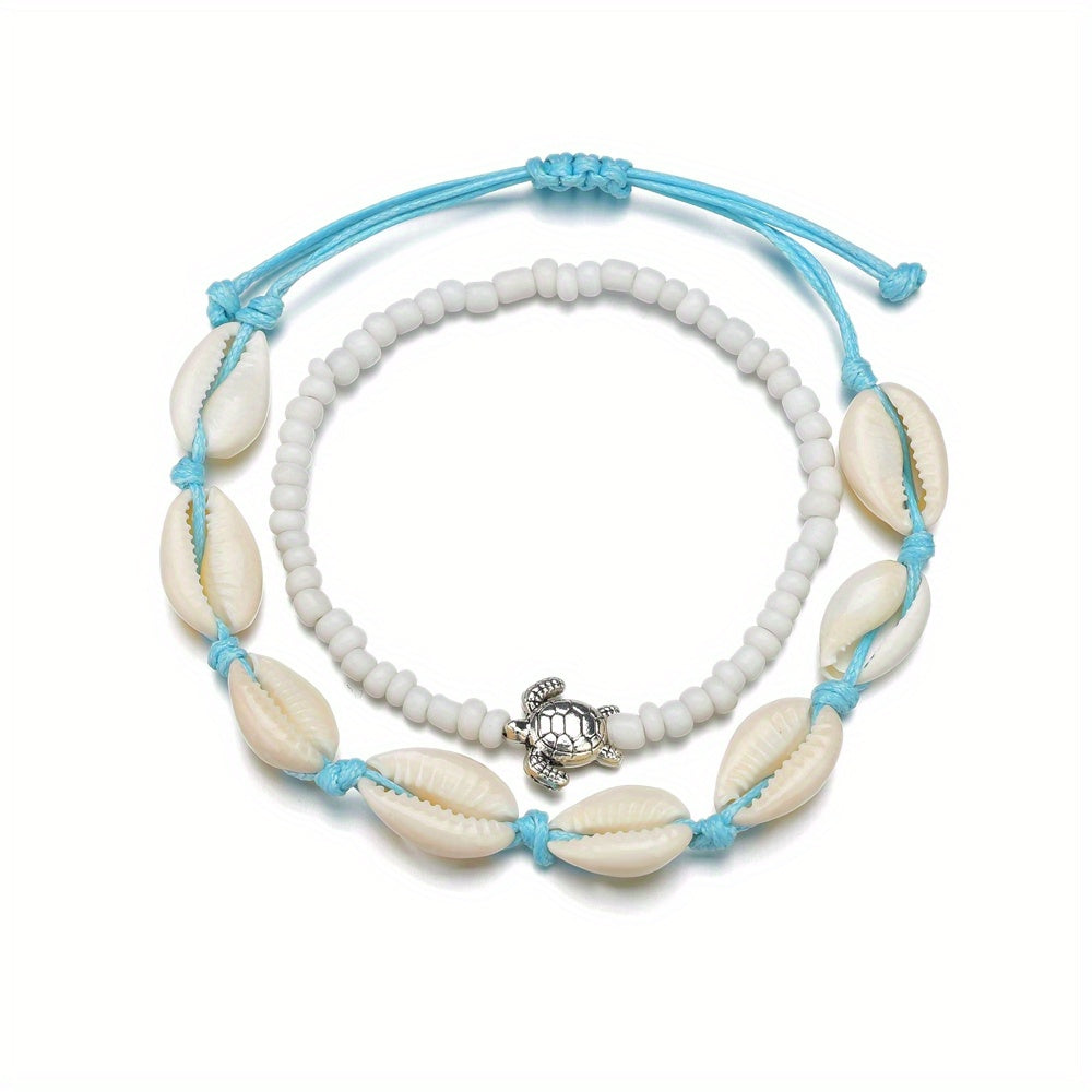 Complete Your Boho Beach Look with our Shell and Wooden Beaded Ladies Anklet Set