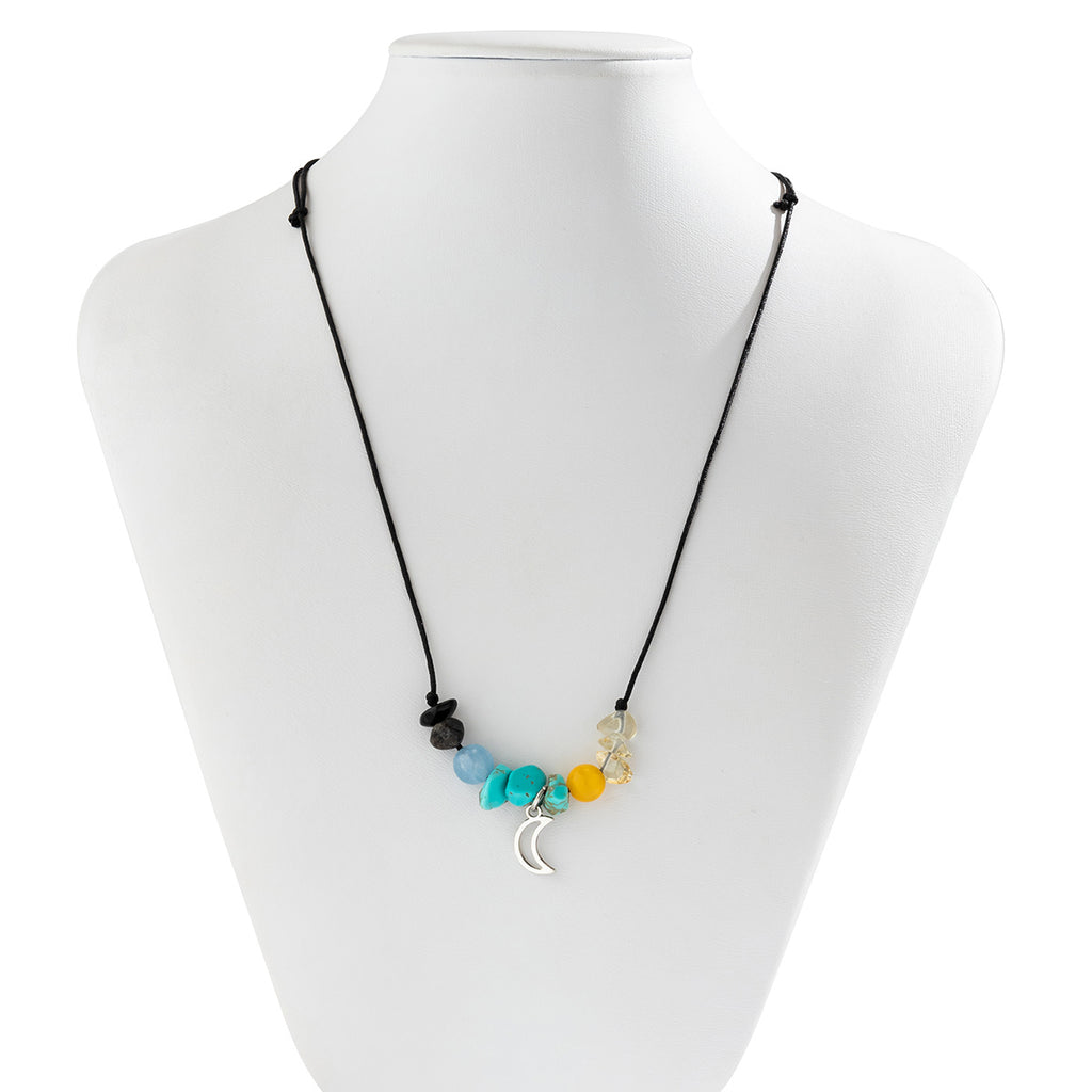 Irregular Colored Turquoise Beaded Star Moon Pendant Adjustable Vintage Style Necklace