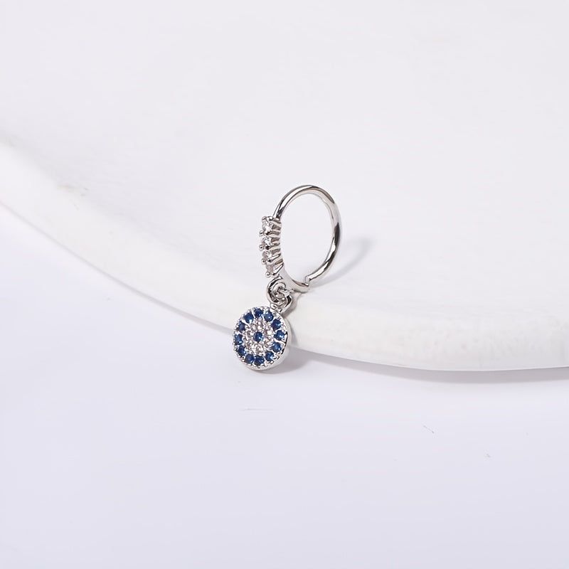 Get the Perfect Look with our Elegant Evil Eye Hoop Nose Ring Inlaid with Shiny Zircon Huggie Drop Earrings for Body Piercing Jewelry