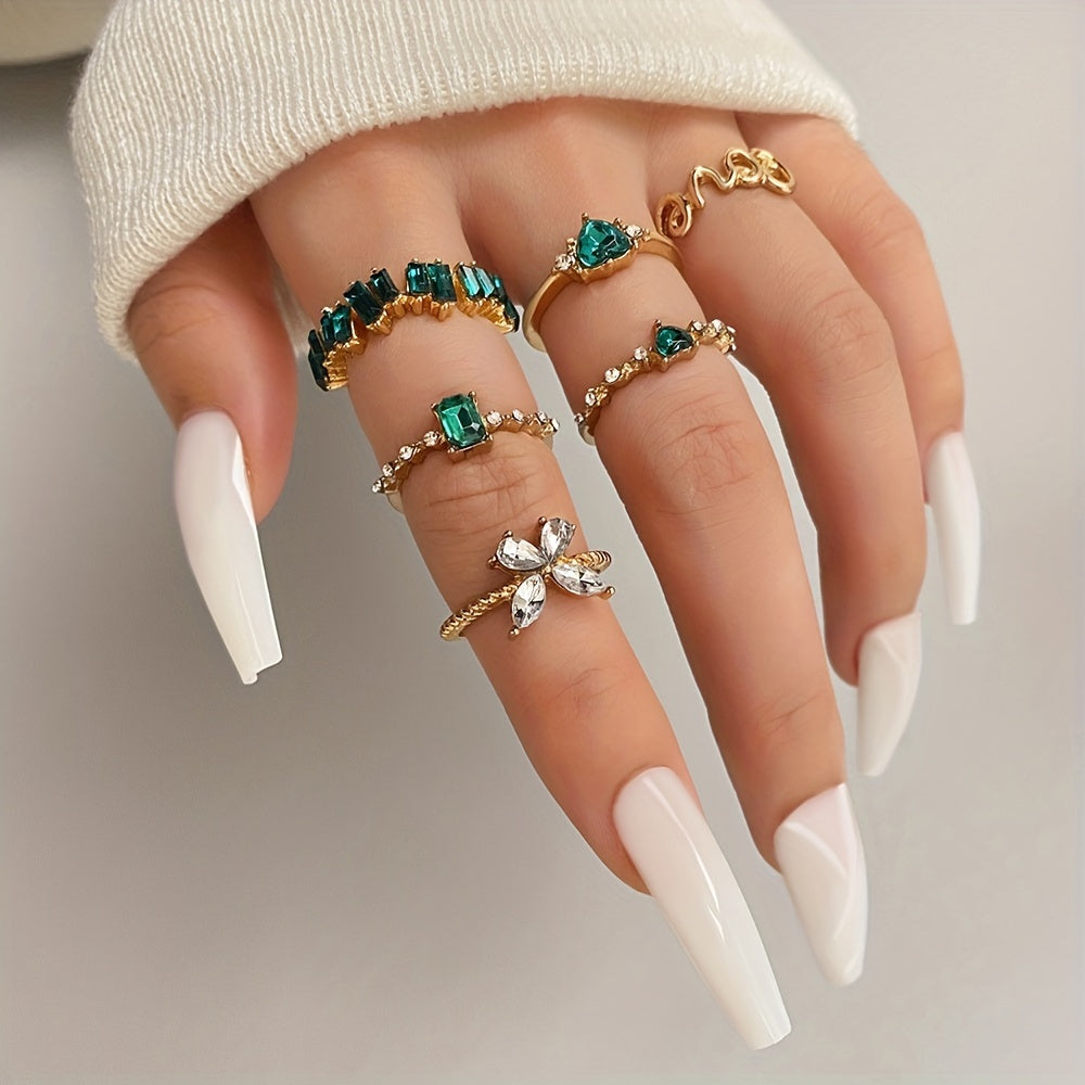 Vintage Style Stackable Finger Ring Inlaid Shiny Green Rhinestone Elegant Jewelry Gifts