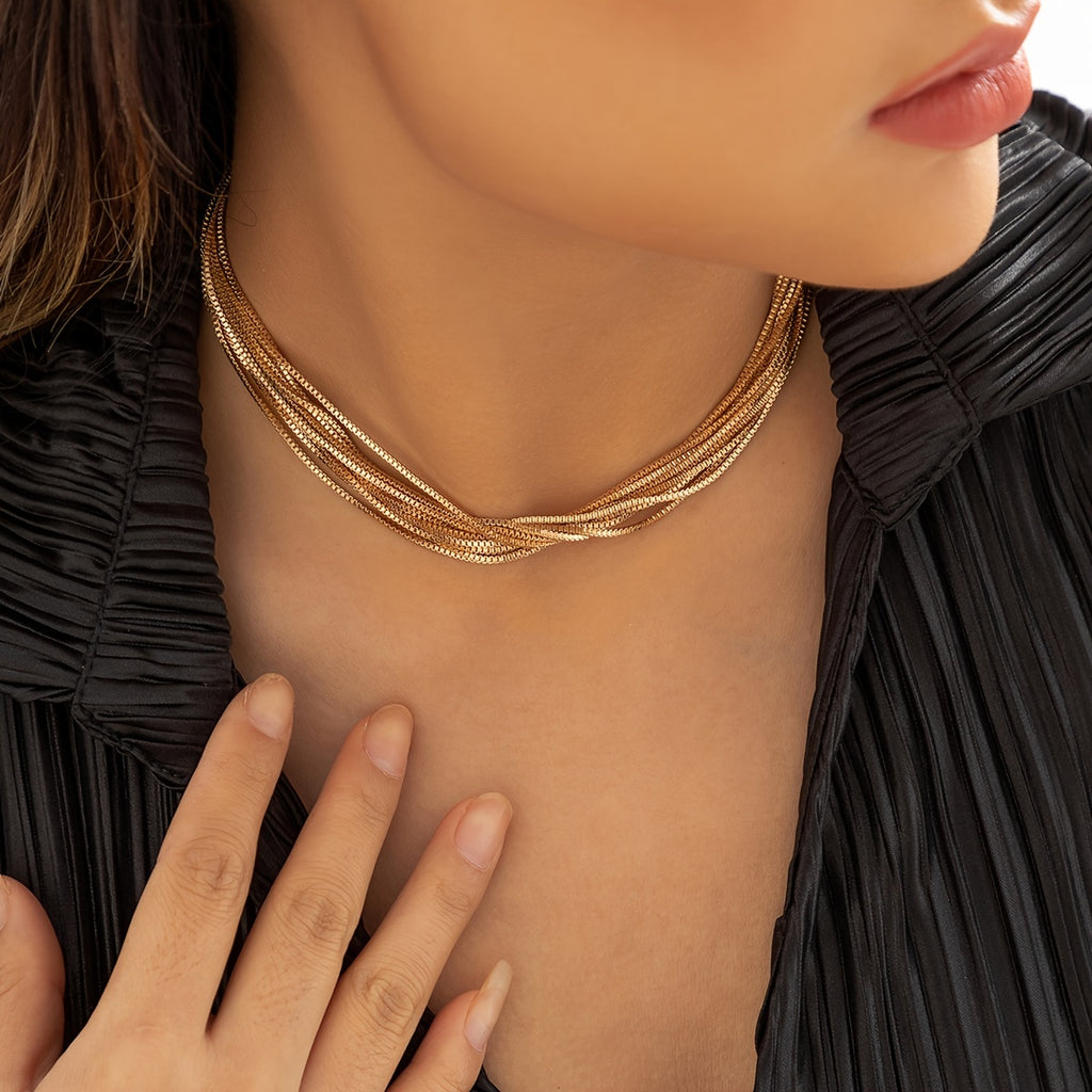 Vintage Fashion Box Chain Layered Necklace Retro Style Necklace Holiday