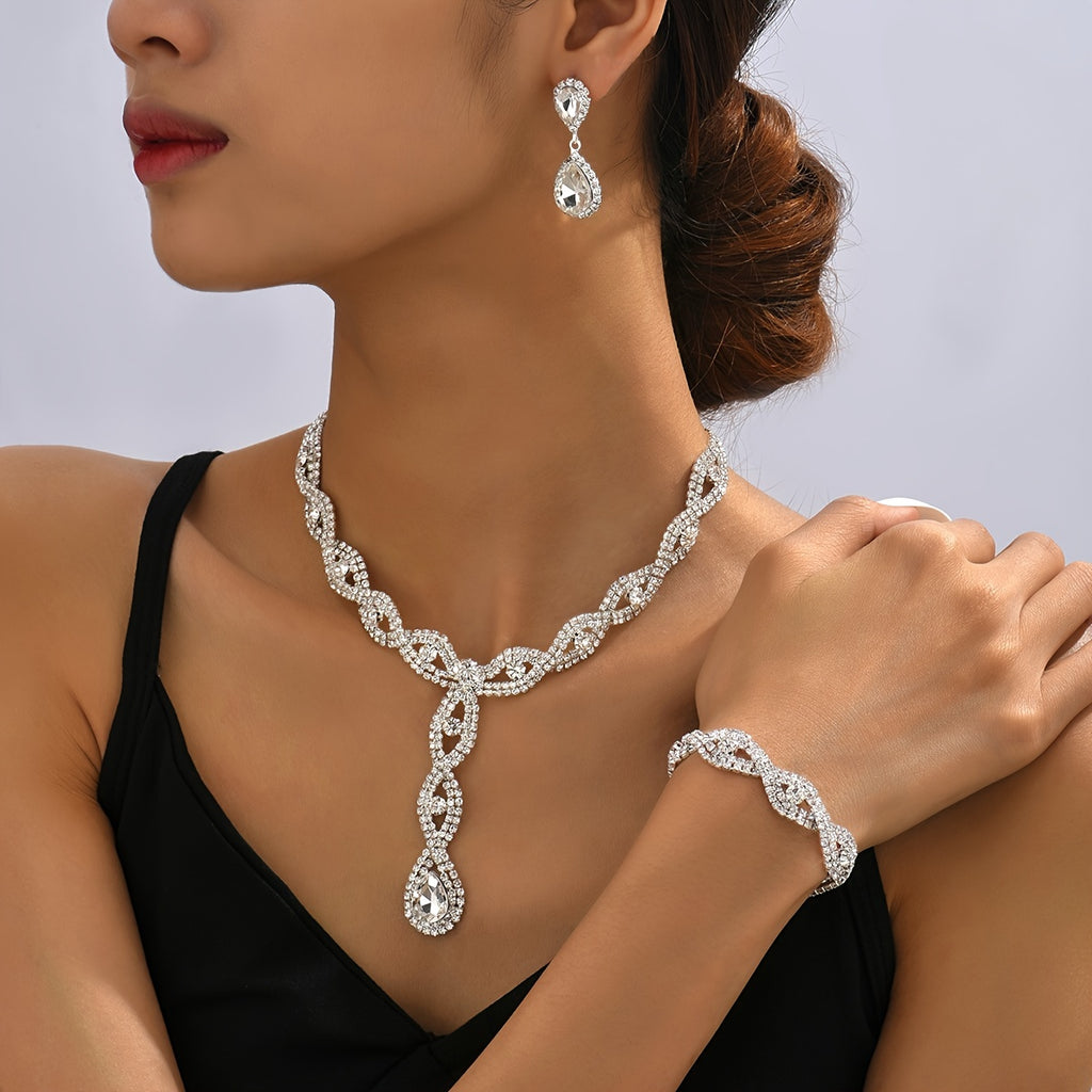 3pcs Elegant Zircon Jewelry Set - Silver Plated Necklace, Earrings, and Bracelet for Weddings, Engagements, and Birthdays - Perfect Gift for Women and Girls