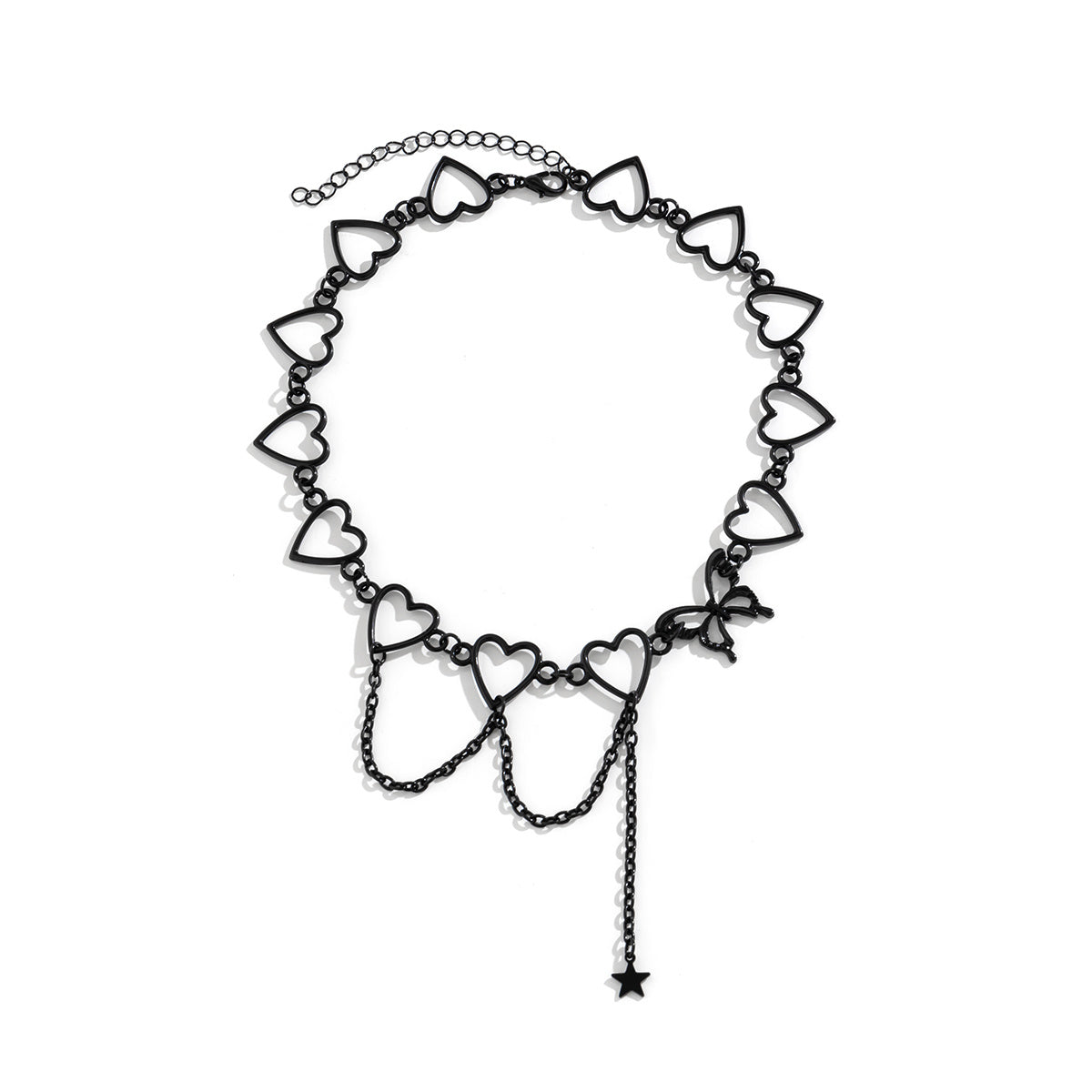 Punk Style Hollow Heart Choker Necklace With Star Shape Pendant Hollow Chain Tassel Adjustable Neck Jewelry Decoration For Women & Girls Party Clothings Accessories