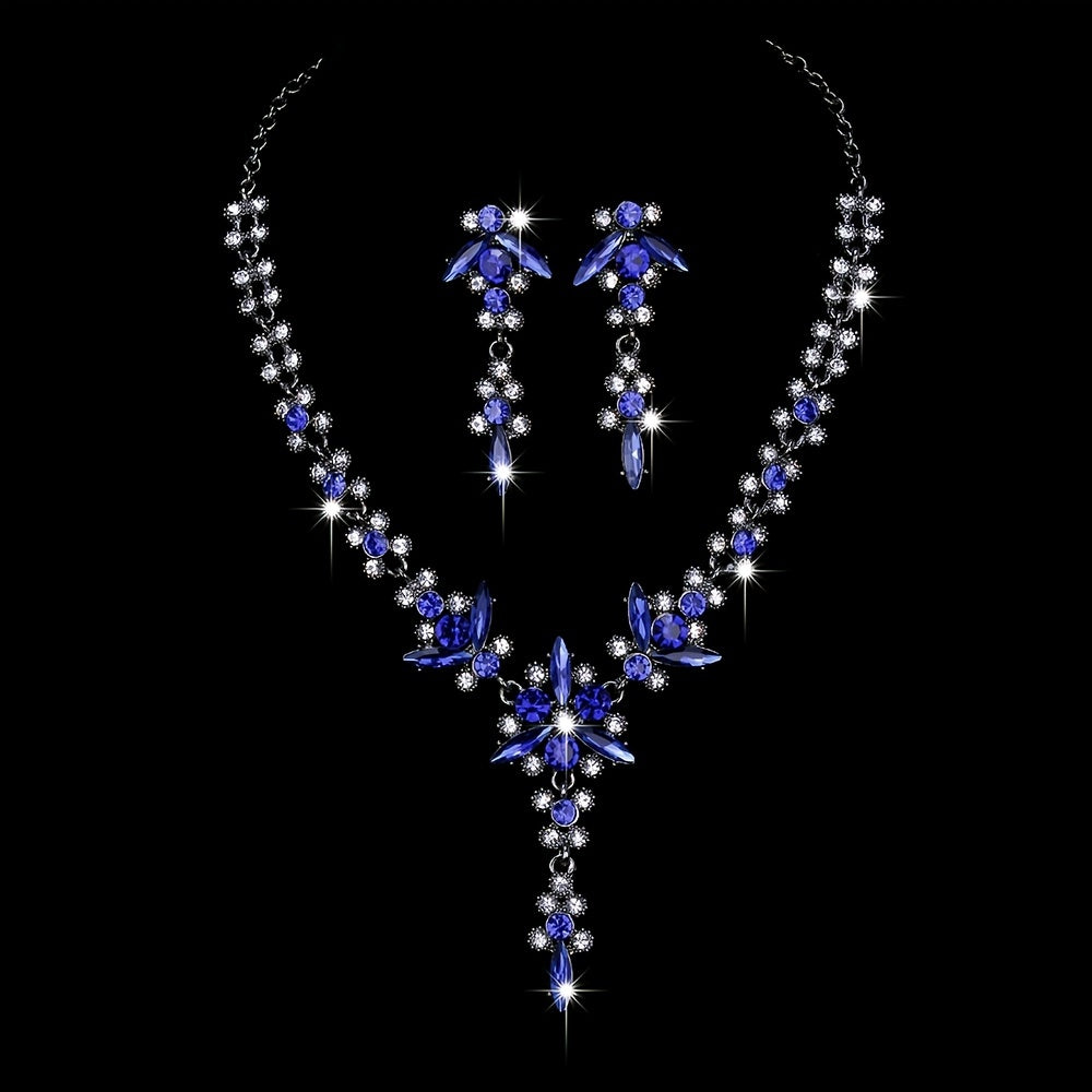 Romantic Flower Earrings Necklace Jewelry Set Gorgeous Zircon For Women Girls Bride