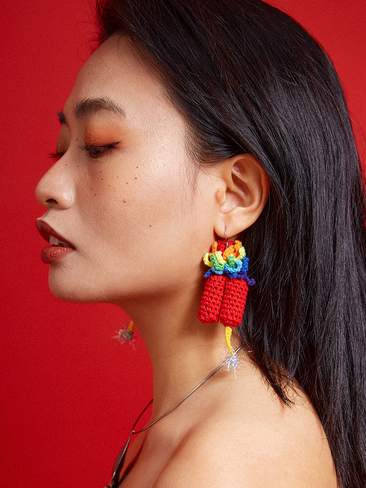 LB Hand Crochet Red 'Firecracker' Earrings LOJL17