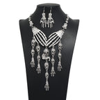 3pcs Earrings Plus Necklace Gothic Style Jewelry Set Trendy Skull Head And Skull Hand Design Golden Or Silvery Make Your Call Halloween Decor