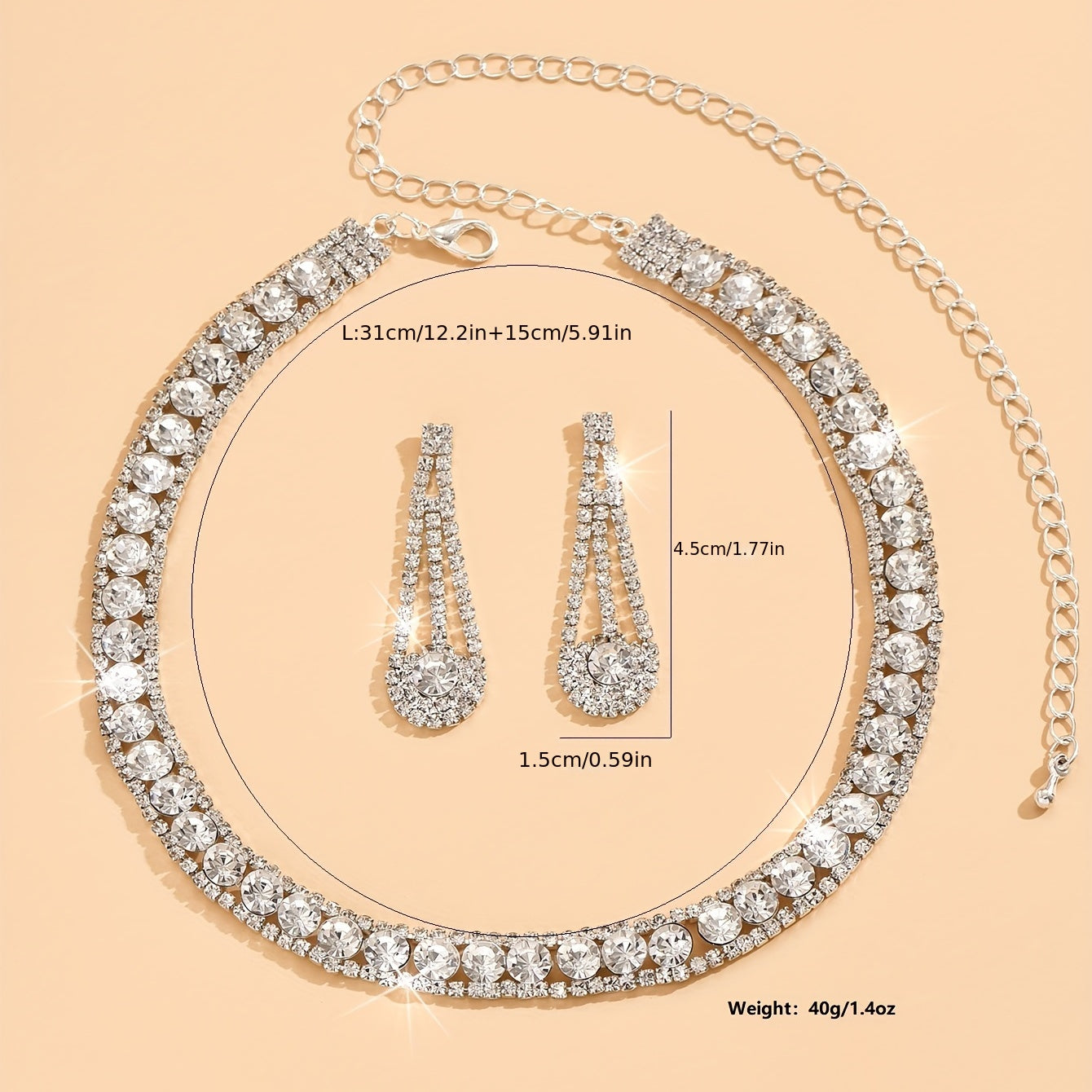3pcs Elegant Silver Plated Rhinestone Jewelry Set for Weddings and Parties