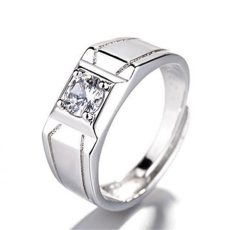 D Color VVS Moissanite Men's Ring - Adjustable and Resizable Wedding and Engagement Ring with Simple Lab Created Diamond