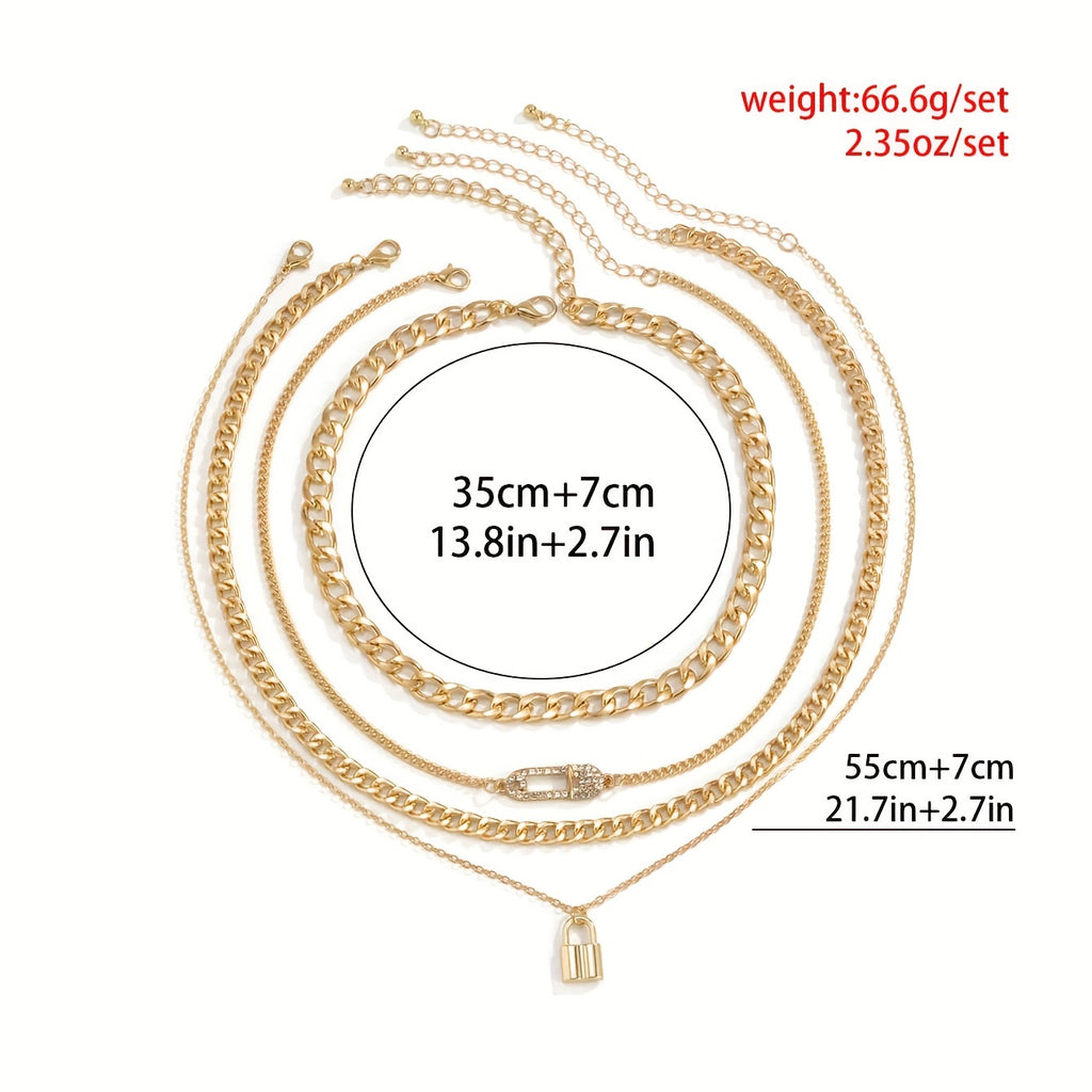 4pcs Women's Chain Necklace Set Pin And LockChoker For Women Unisex Necklace