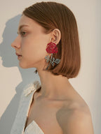 FN 925 Silver Needle Hollow Rose 3D Earrings LOJS125