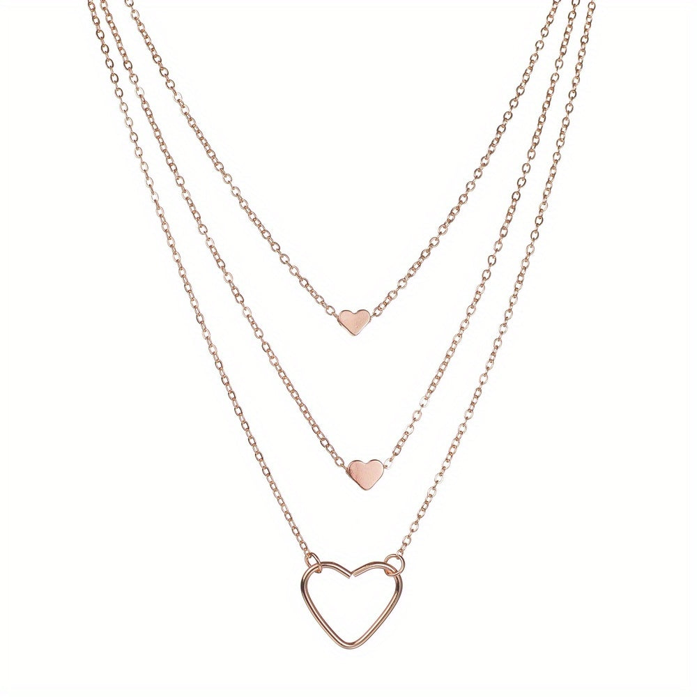 Stylish Alloy Heart Pendant Multilayer Stacking Ladies Necklace Jewelry Gift
