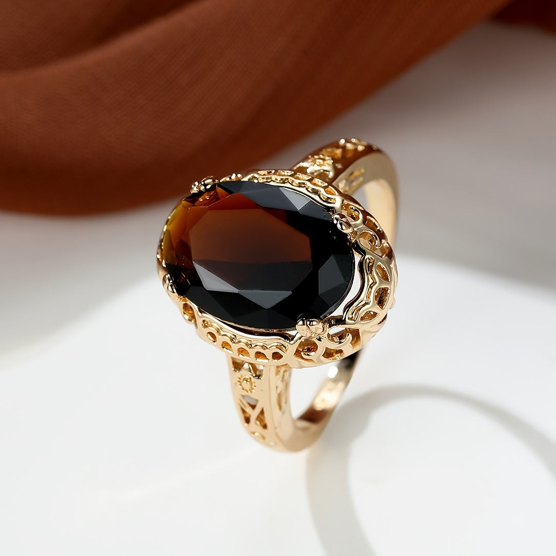 Luxury Oval Zircon Finger Ring 18K Gold Plated Antique Vintage Golden Color Wedding Rings