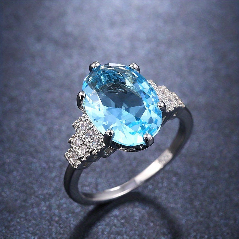 Make Her Heart Shine with Our Exquisite Oval Cut Zircon Halo Ring - The Perfect Anniversary, Proposal or Engagement Gift for Women