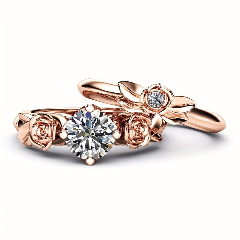 Add a Touch of Elegance to Your Look with 2pcs Flower Heart Zircon Rings - Perfect for Women's Hand Ornament and Fine Jewelry